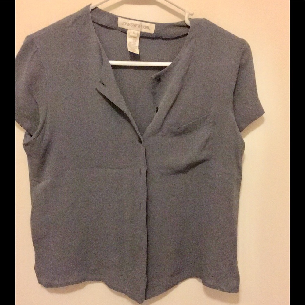 100% Silk Dusty Blue-Grey Top